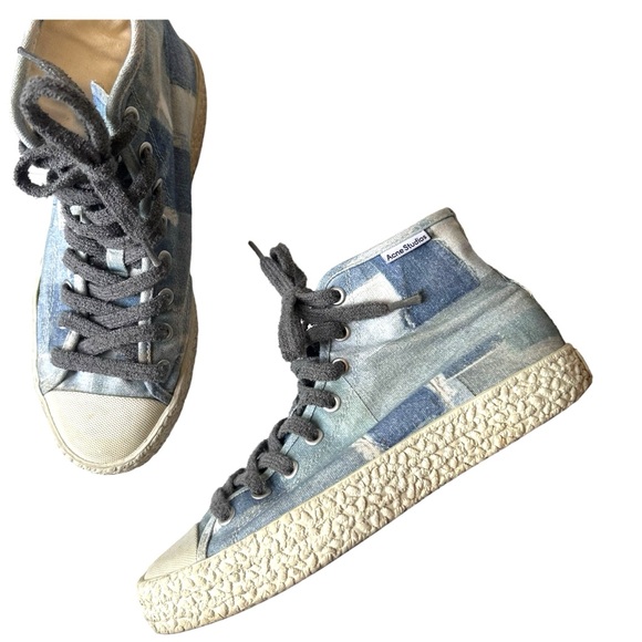 Acne Studios HIGH TOP SNEAKERS Patchwork Blue Pattern SZ41 EU= 9.5 US EUC - Picture 1 of 8